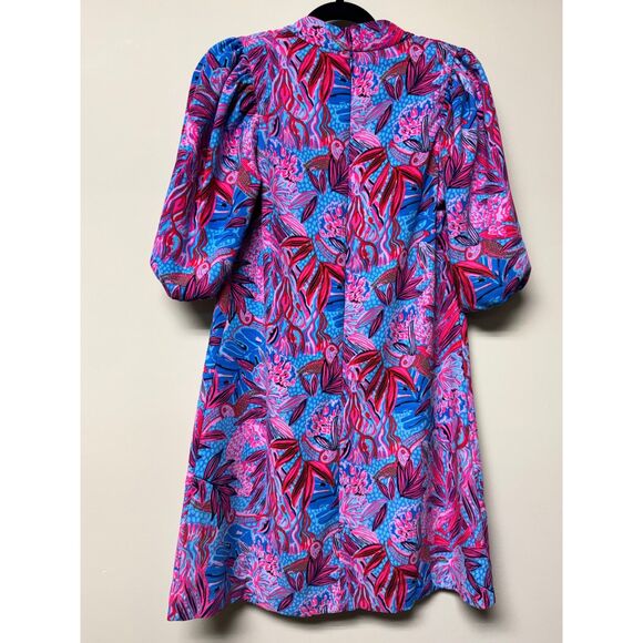 LILLY PULITZER Arcelle Printed Dress Ruby Red Wild Times Print Puff Sleeves Sz S - Picture 7 of 14